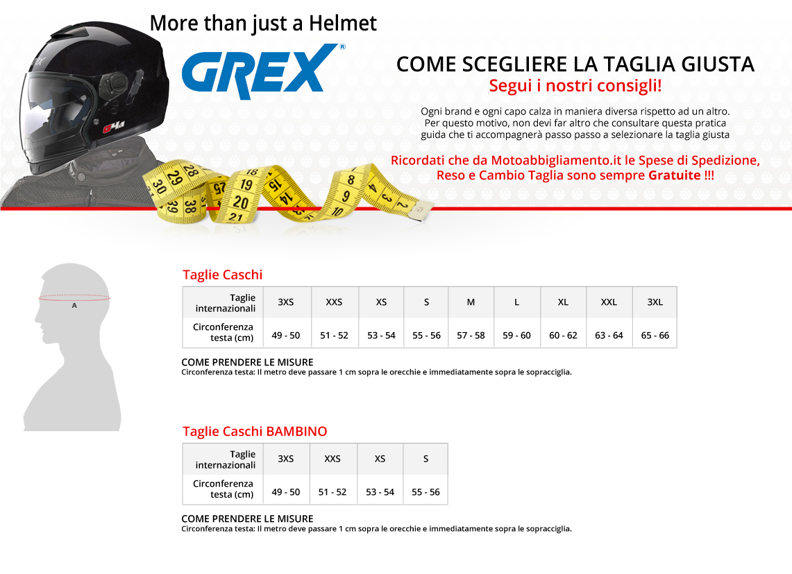 Tabella di comparazione taglie - Grex