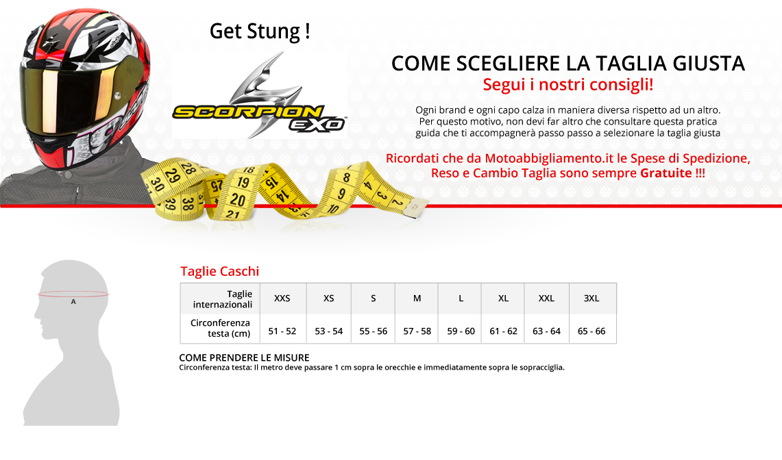 Tabella di comparazione taglie - Scorpion